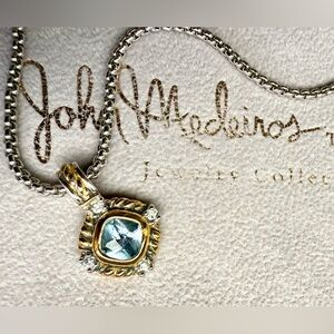 John Medeiros designer necklace.  Stunning with aqua stone and gold accents.